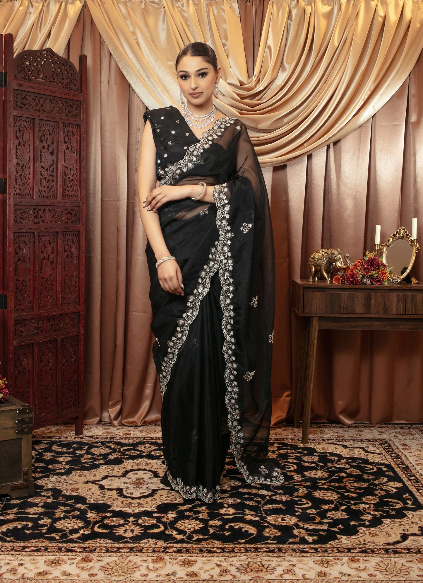 Luxury Organza Sequin & Beadwork Embroidery Sari AC002