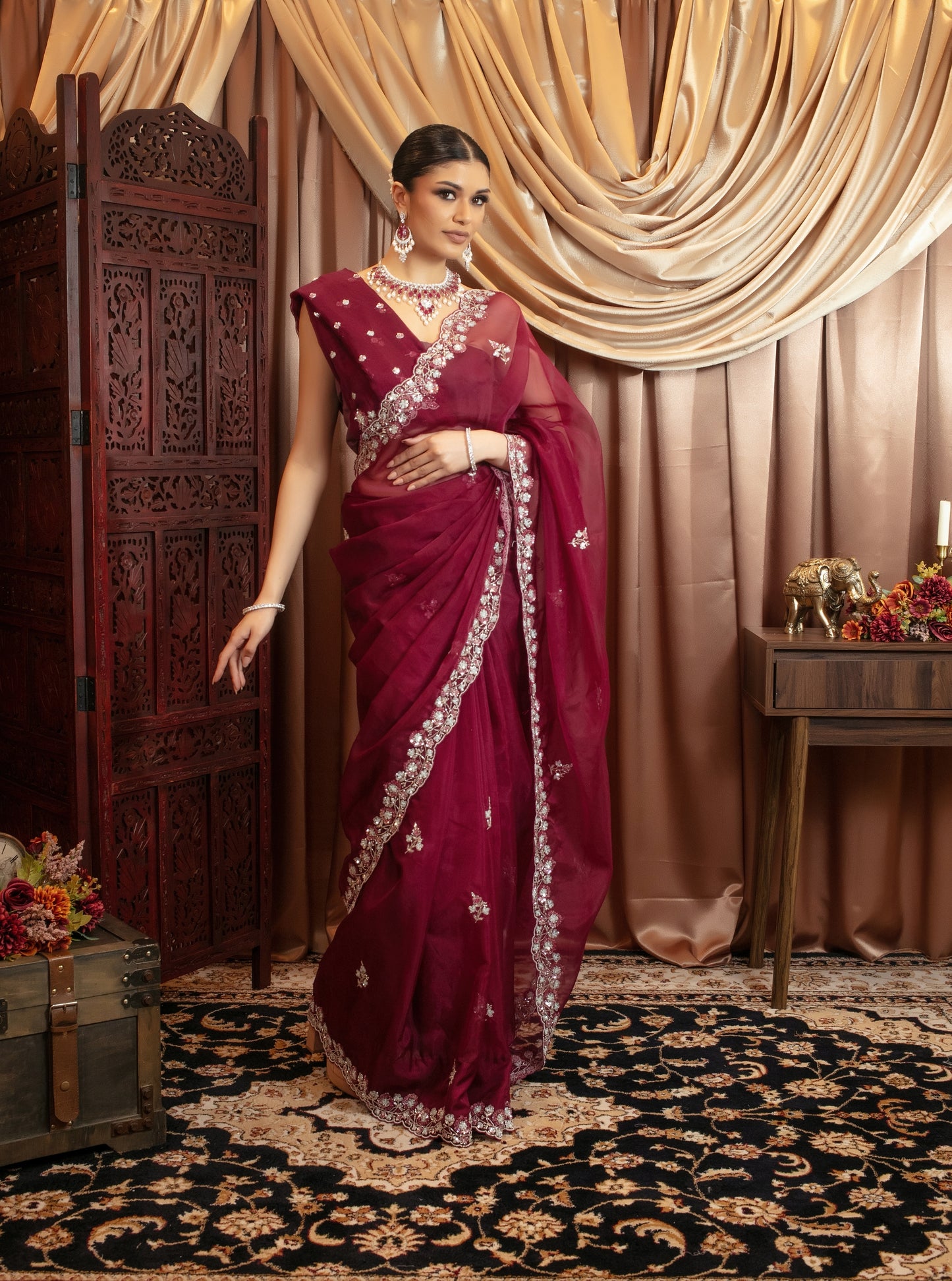 Luxury Organza Sequin & Beadwork Embroidery Sari AC002