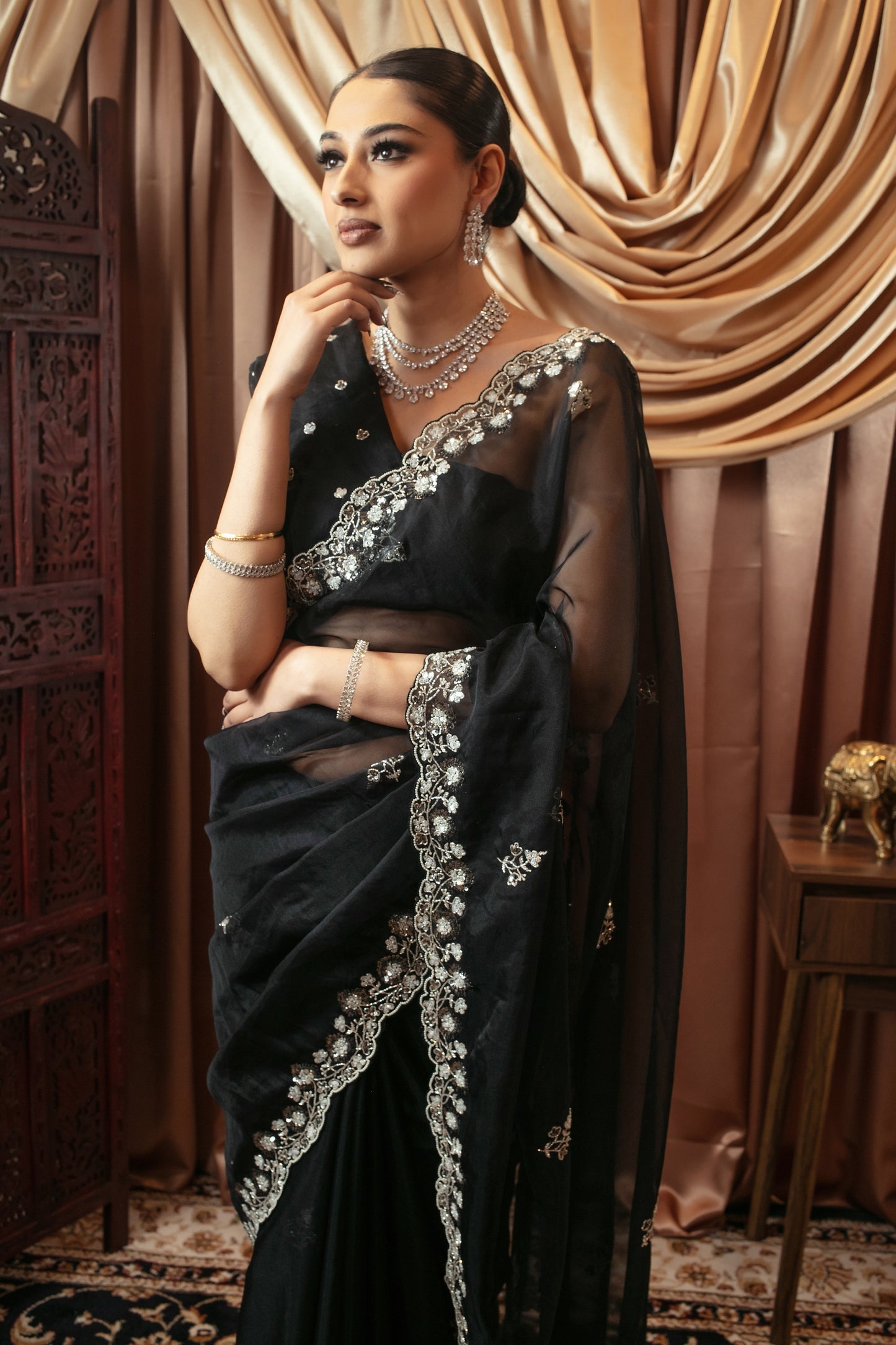 Luxury Organza Sequin & Beadwork Embroidery Sari AC002