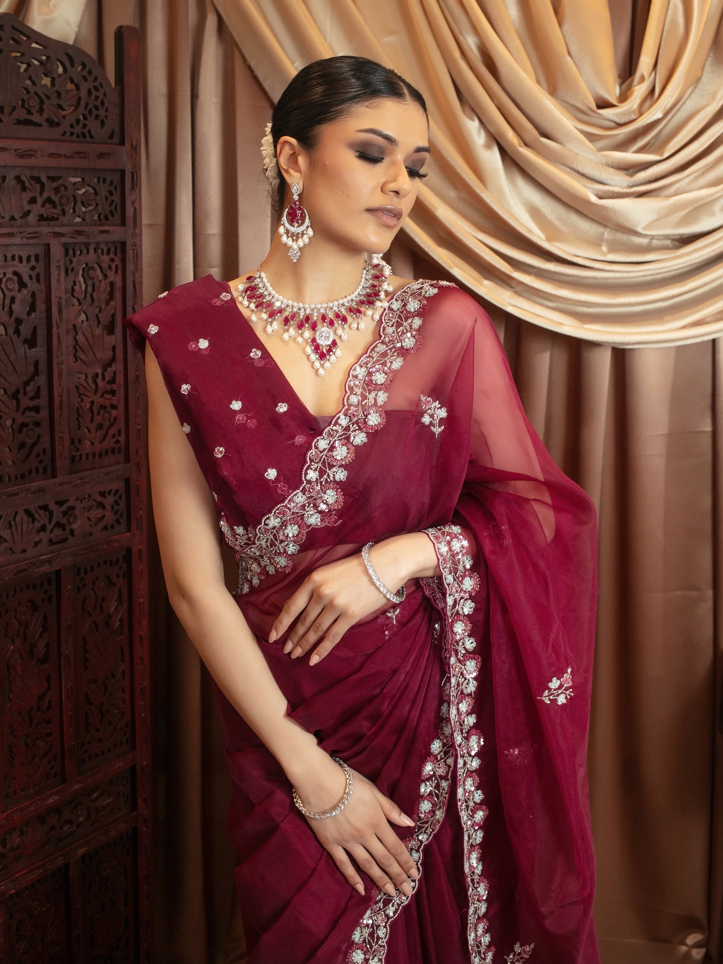 Luxury Organza Sequin & Beadwork Embroidery Sari AC002