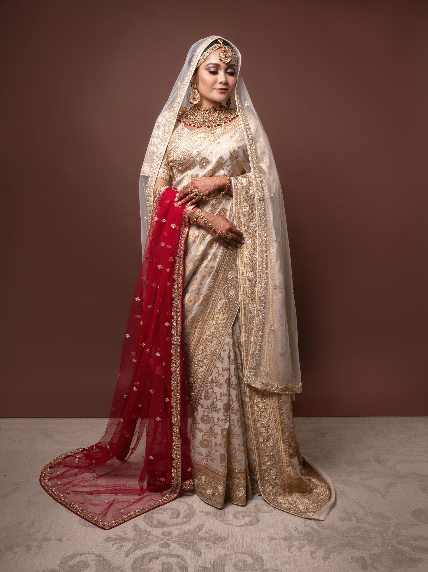 Luxury Khaddi Georgette Embroidery & Beadwork Sari DF261