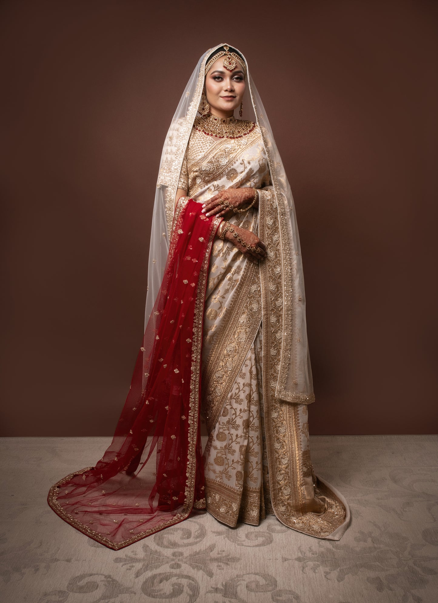 Luxury Khaddi Georgette Embroidery & Beadwork Sari DF261