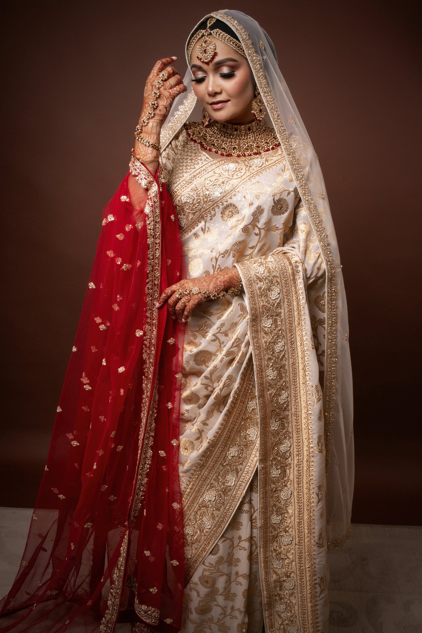 Luxury Khaddi Georgette Embroidery & Beadwork Sari DF261