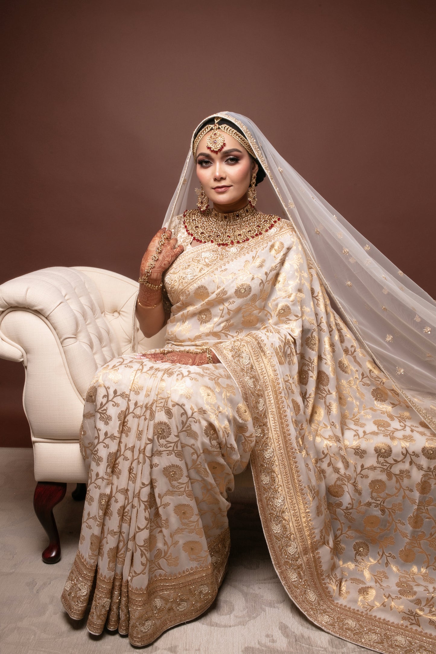 Luxury Khaddi Georgette Embroidery & Beadwork Sari DF261