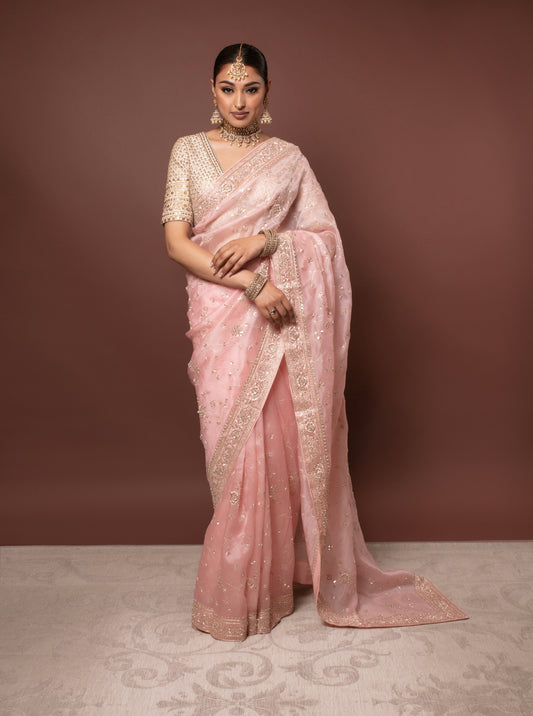 Luxury Organza Silk Zardozi Embroidery Sari DF298