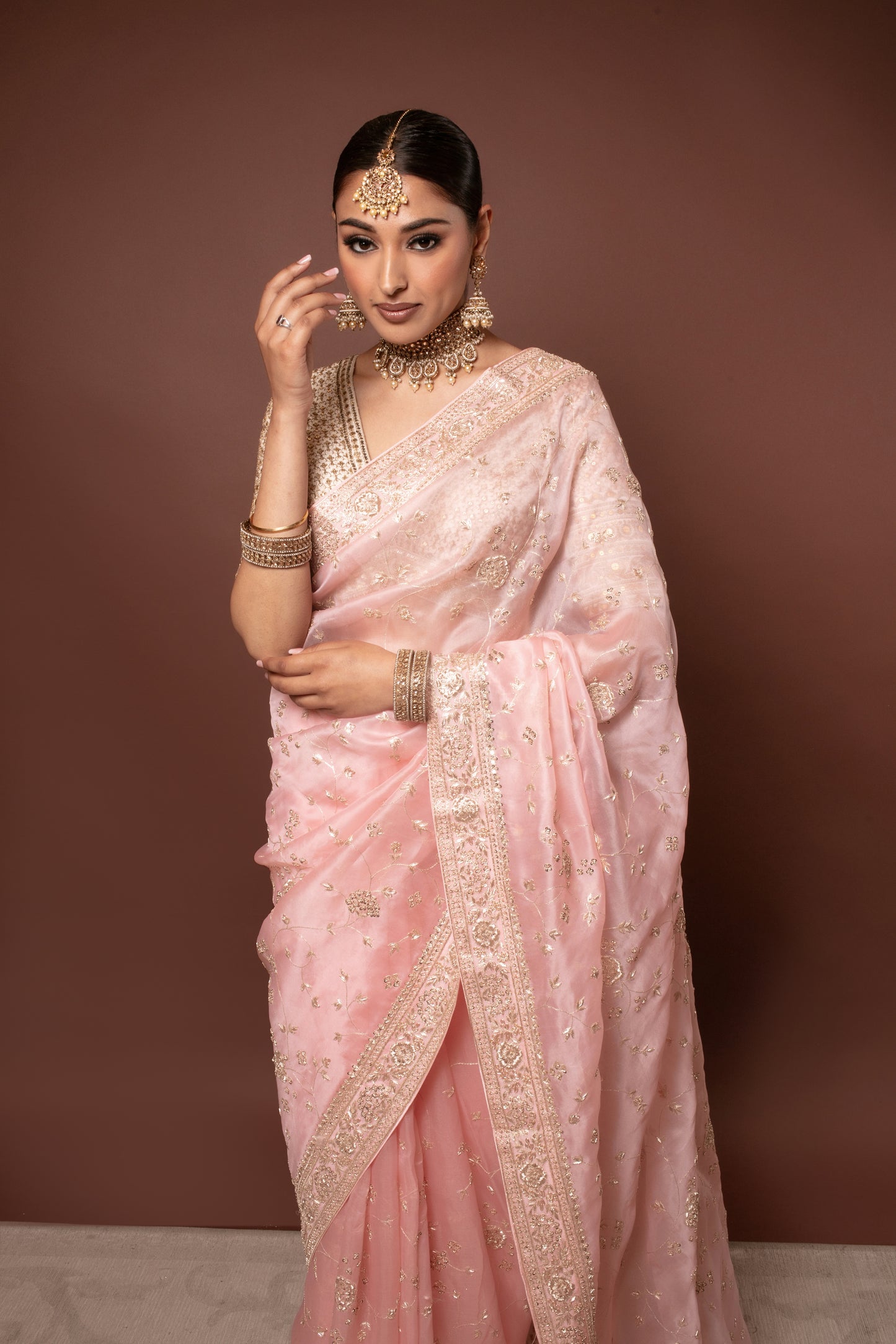 Luxury Organza Silk Zardozi Embroidery Sari DF298