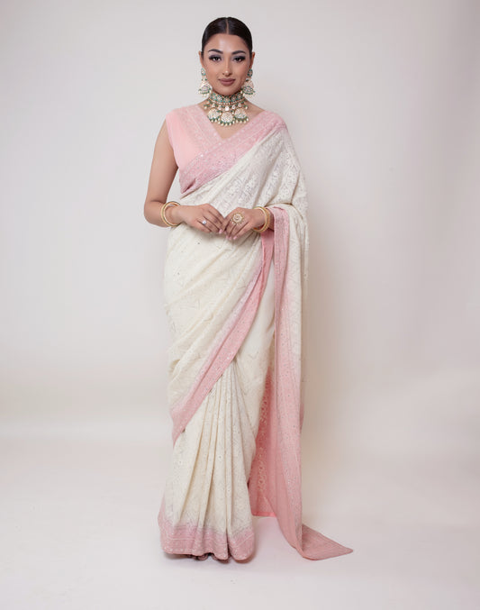 Luxury Georgette Chikankari Embroidery Sari DF304