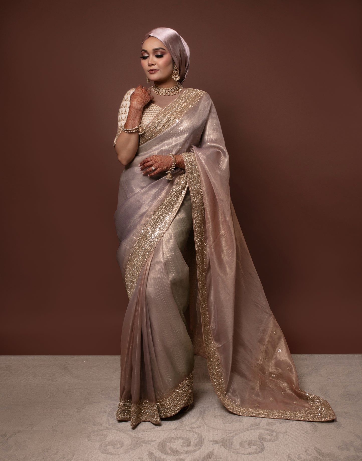 Luxury Organza Tissue Beadwork & Gota Embroidery Sari DF306