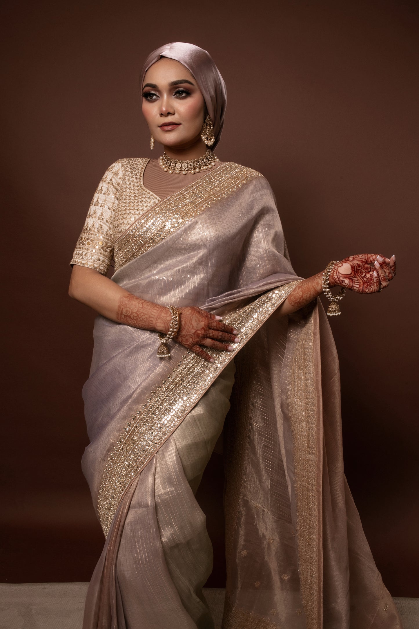 Luxury Organza Tissue Beadwork & Gota Embroidery Sari DF306