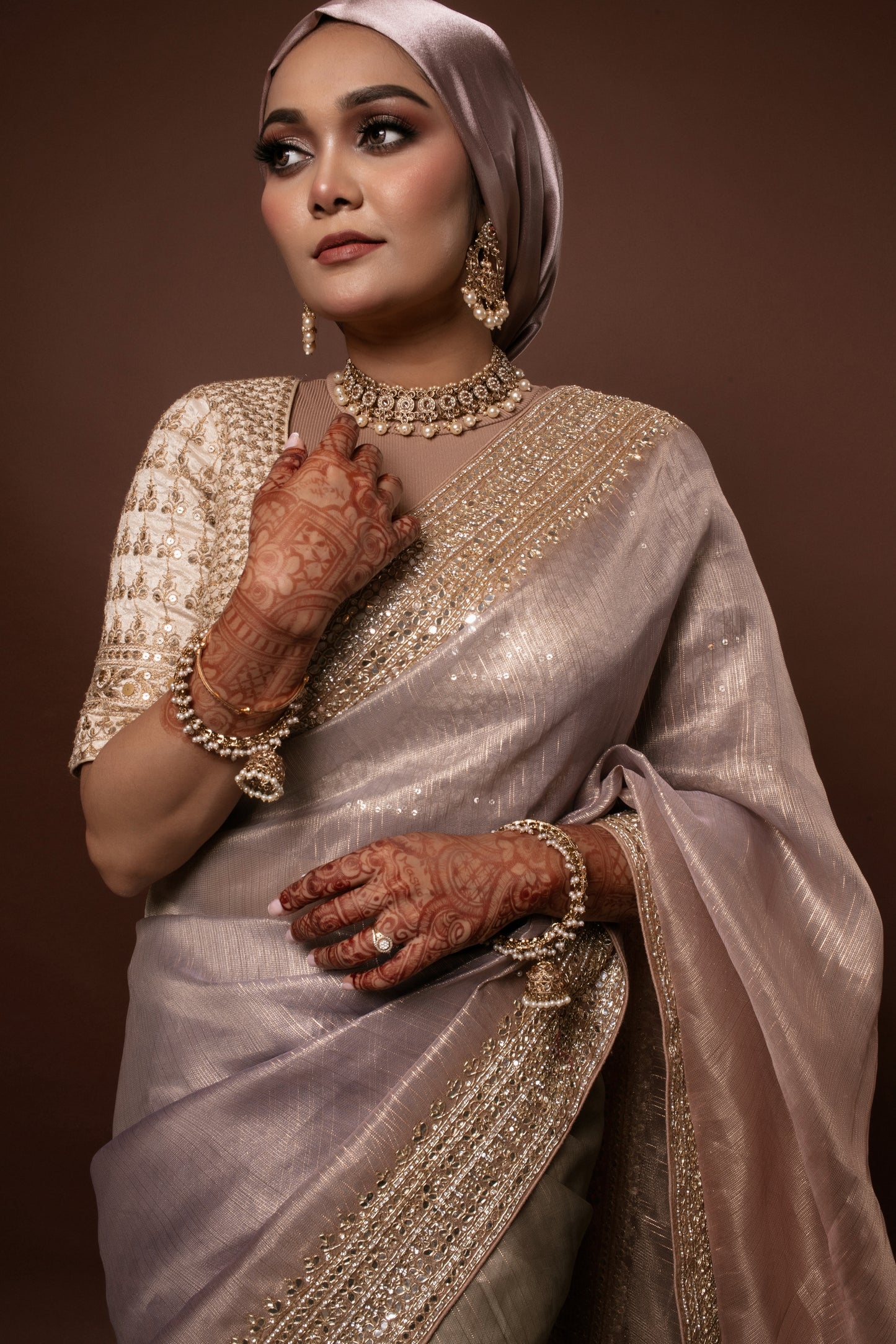Luxury Organza Tissue Beadwork & Gota Embroidery Sari DF306