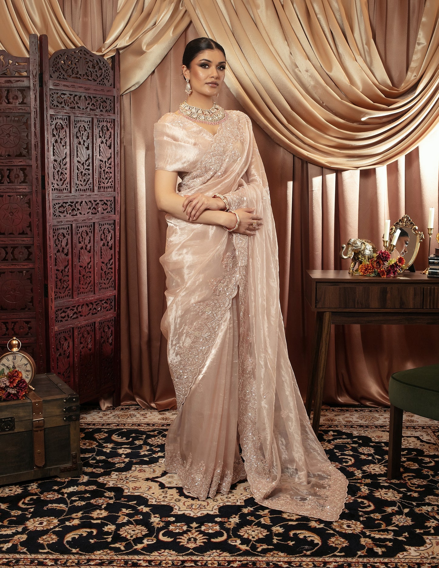 Luxury Tissue Organza Beadwork & Sequin Embroidery Sari DF382