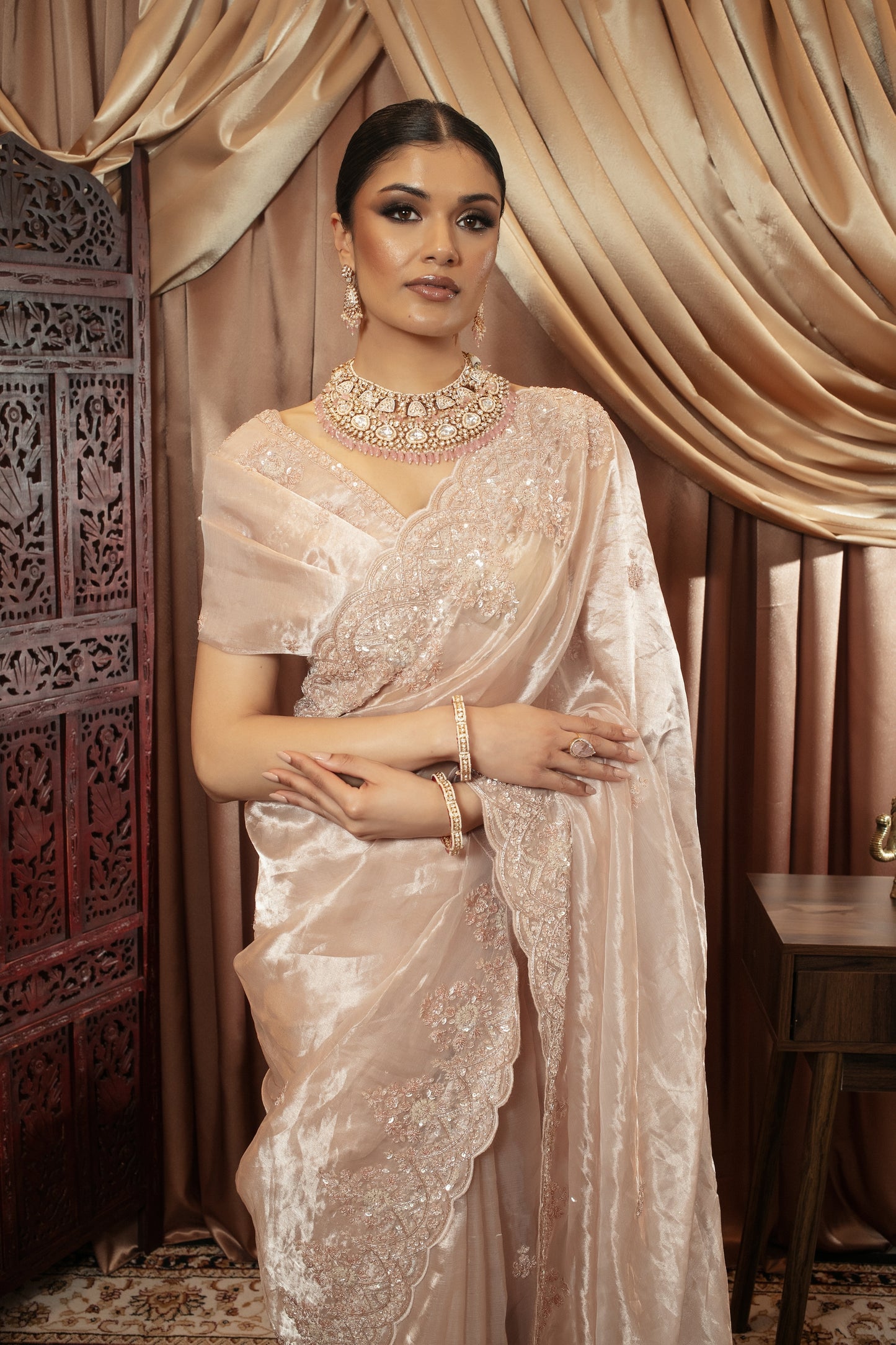 Luxury Tissue Organza Beadwork & Sequin Embroidery Sari DF382
