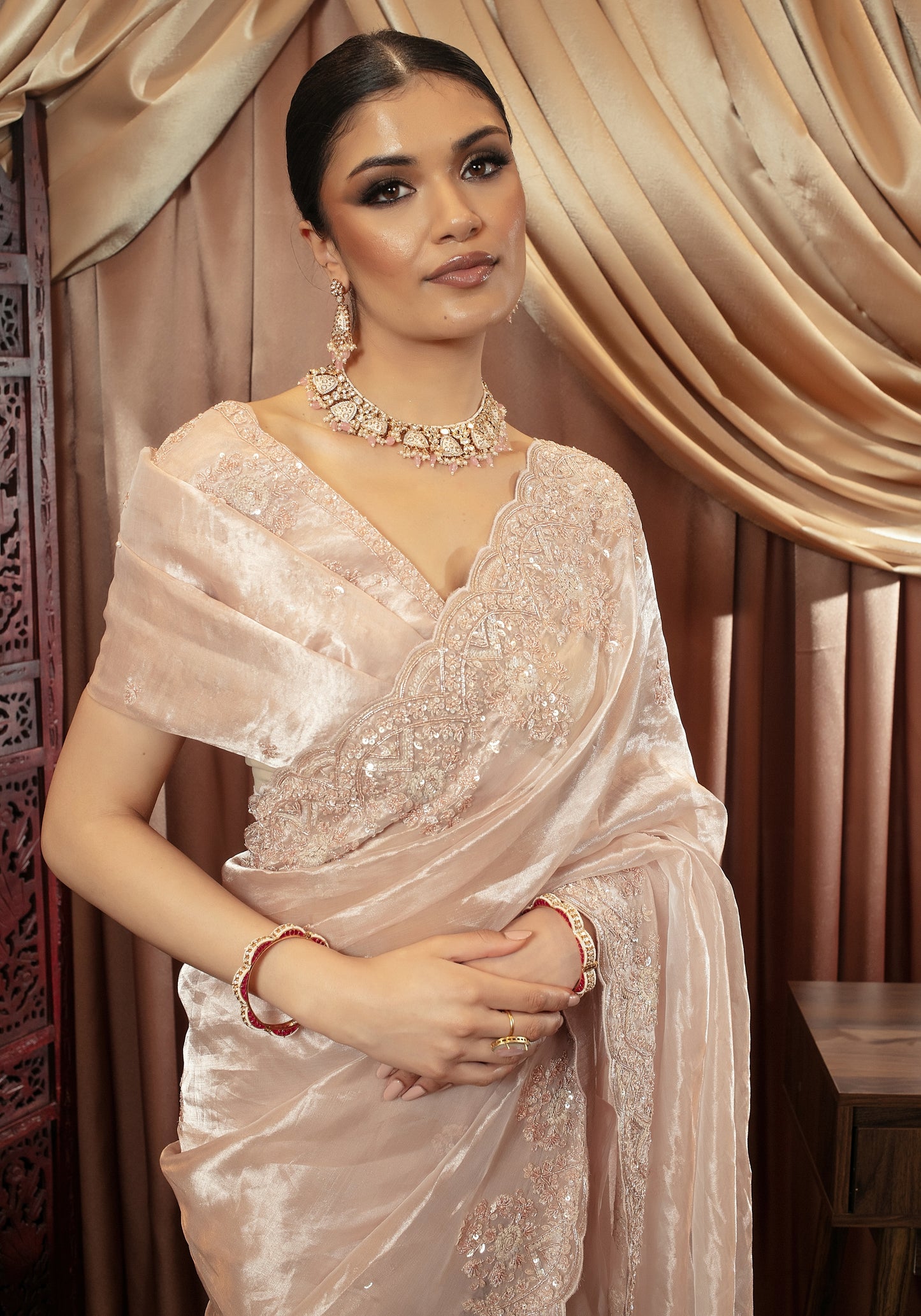 Luxury Tissue Organza Beadwork & Sequin Embroidery Sari DF382