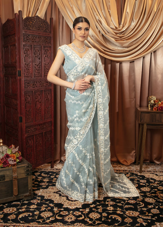 Premium Organza Diamante & Beadwork Embroidery Sari 490 GC0109