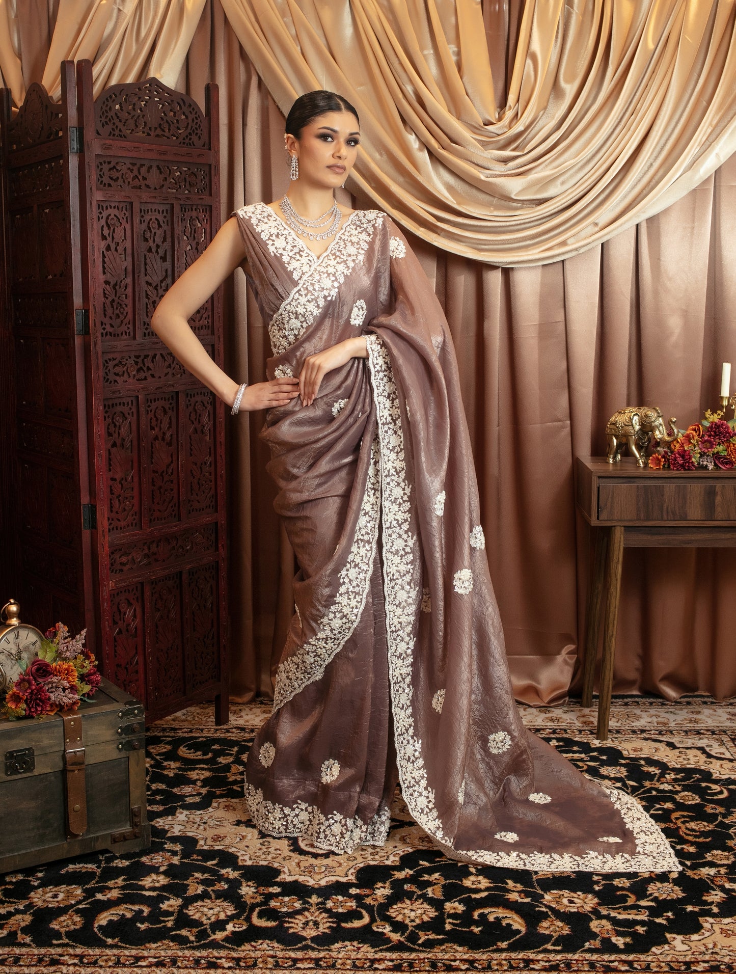 Premium Crushed Silk Diamante & Beadwork Embroidery Sari 483 GC0111