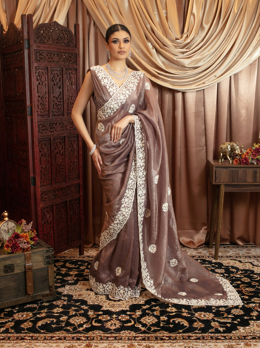 Premium Crushed Silk Diamante & Beadwork Embroidery Sari 483 GC0111
