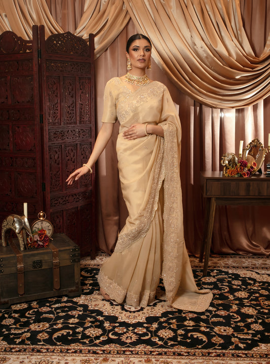 Signature Organza Tissue Zardozi Embroidery Sari KA021