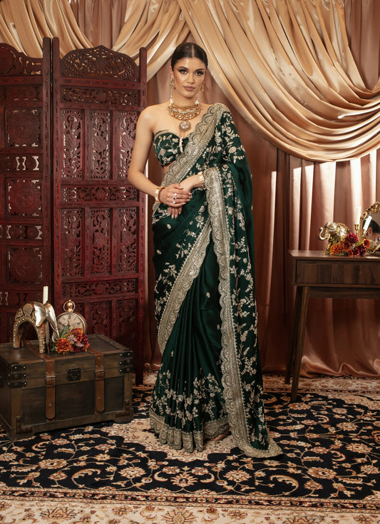 Signature Satin Silk Zardozi Embroidery Sari KA029