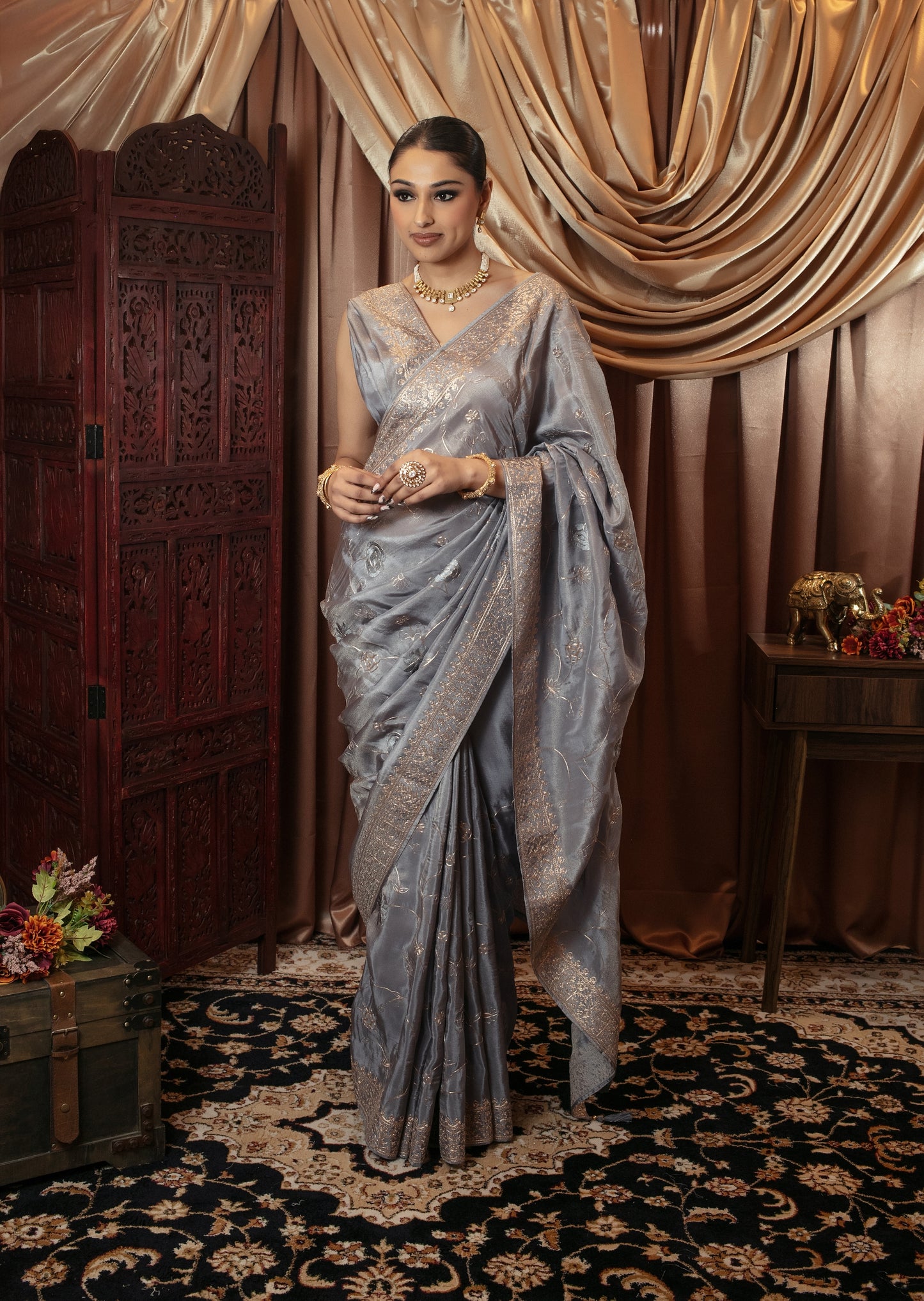 Premium Viscose Silk Pitta Embroidery Sari SR5352 N0101