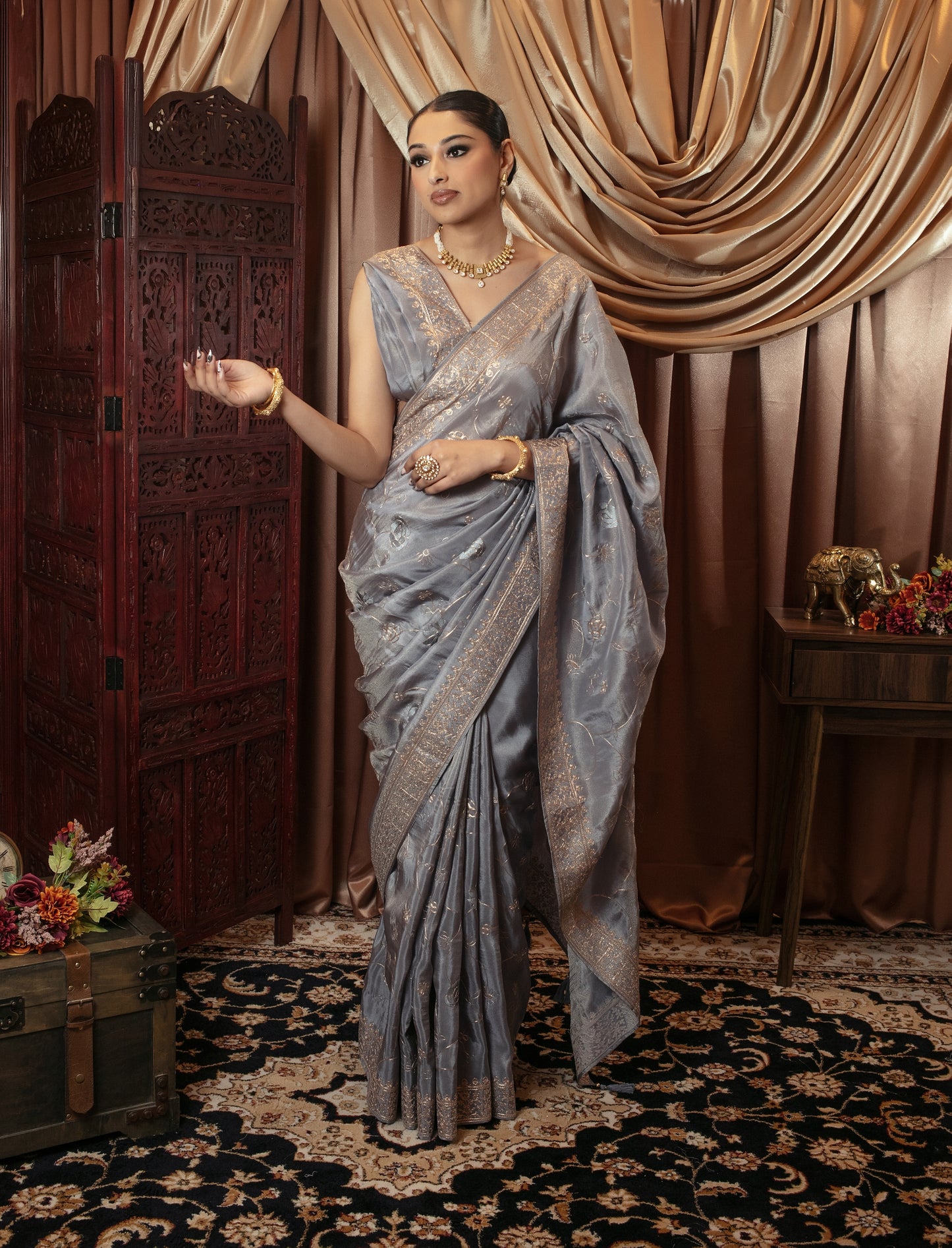 Premium Viscose Silk Pitta Embroidery Sari SR5352 N0101