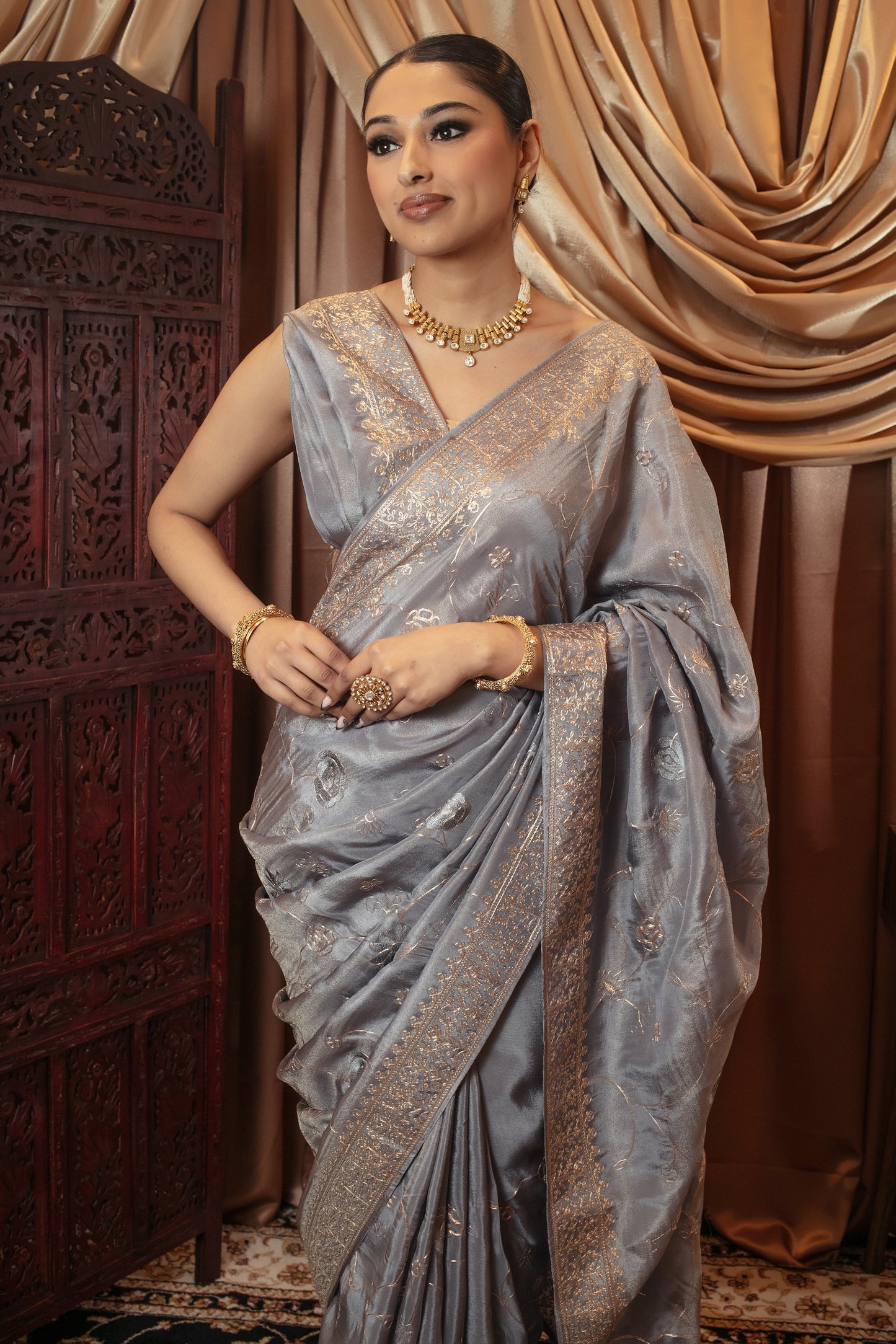 Premium Viscose Silk Pitta Embroidery Sari SR5352 N0101