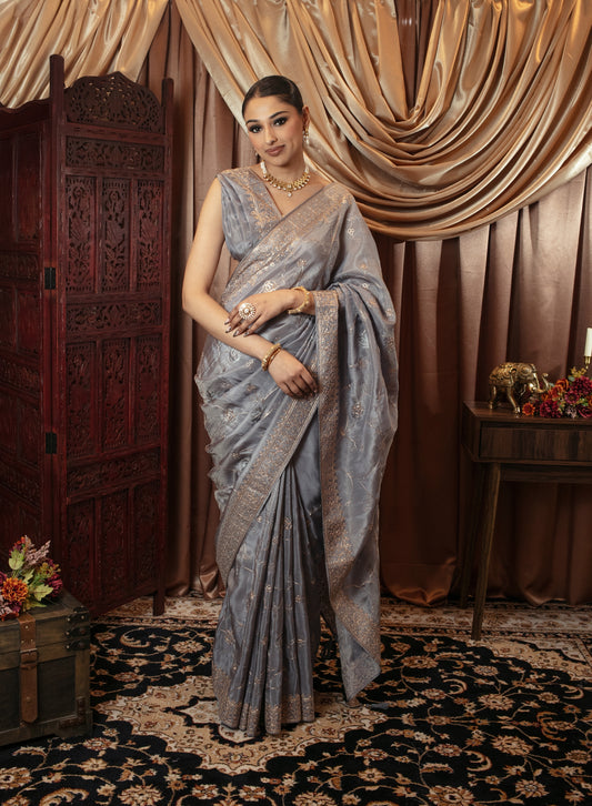 Premium Viscose Silk Pitta Embroidery Sari SR5352 N0101