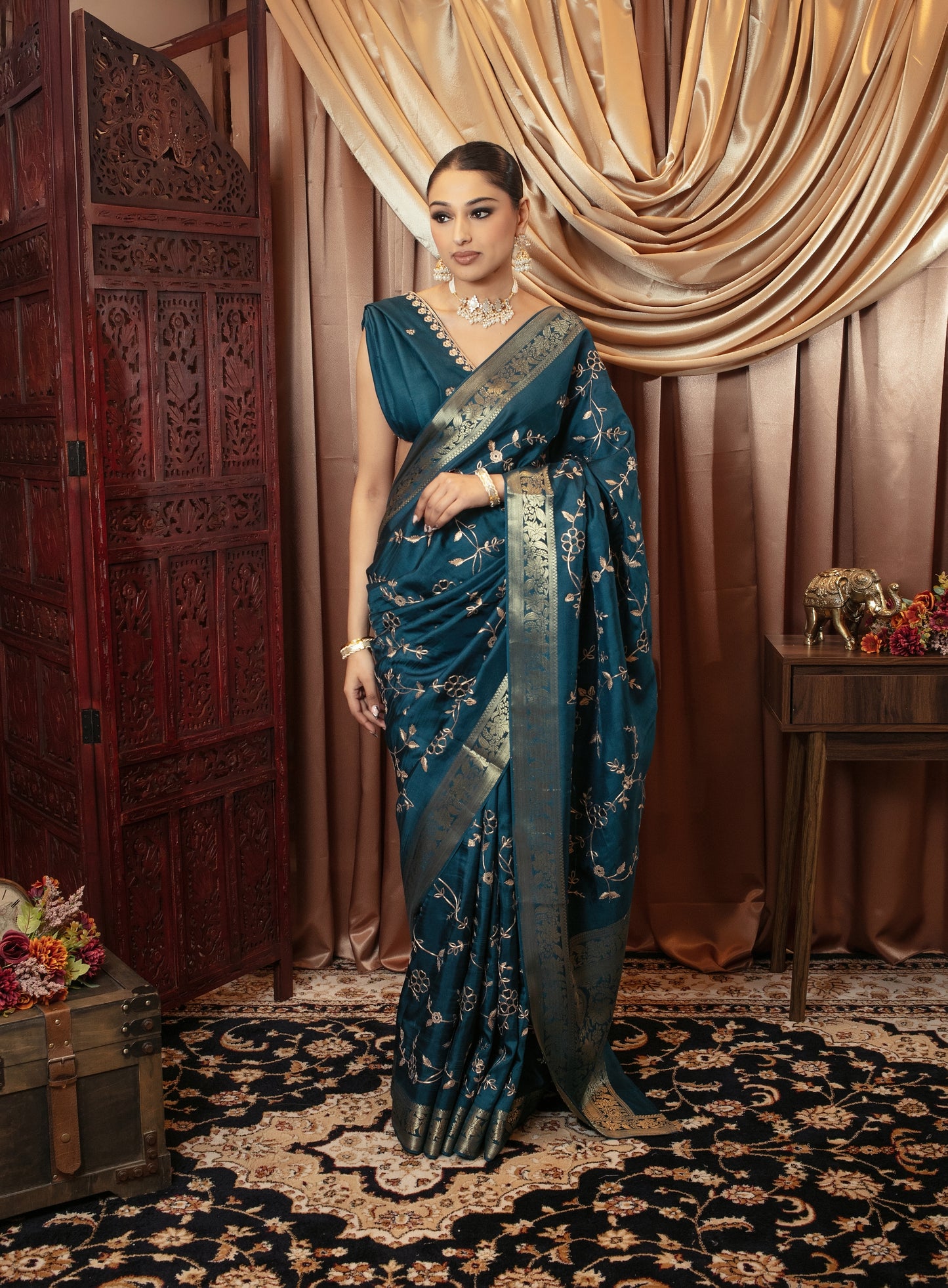 Premium Viscose Silk Pitta Embroidery Sari SR5361 N0102