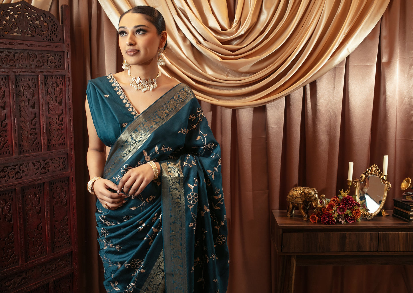 Premium Viscose Silk Pitta Embroidery Sari SR5361 N0102
