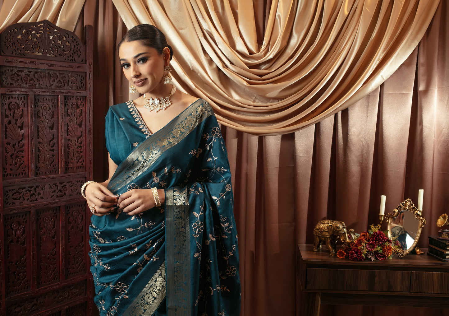 Premium Viscose Silk Pitta Embroidery Sari SR5361 N0102