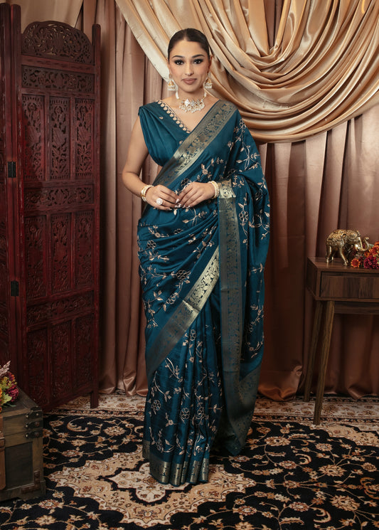 Premium Viscose Silk Pitta Embroidery Sari SR5361 N0102