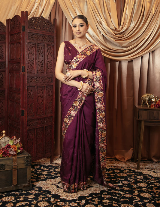 Premium Viscose Silk Threadwork Embroidery Sari SR5302 N090
