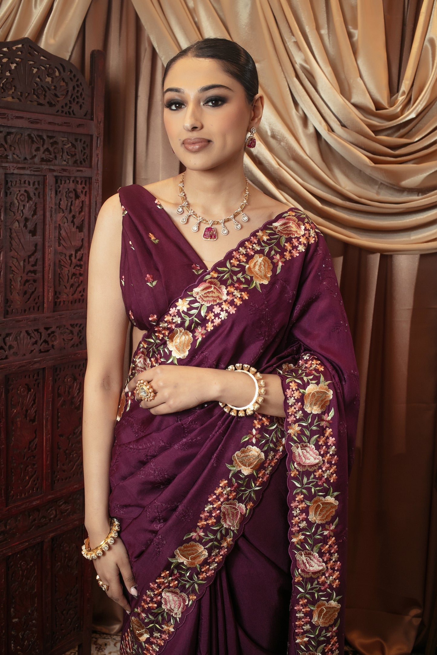 Premium Viscose Silk Threadwork Embroidery Sari SR5302 N090