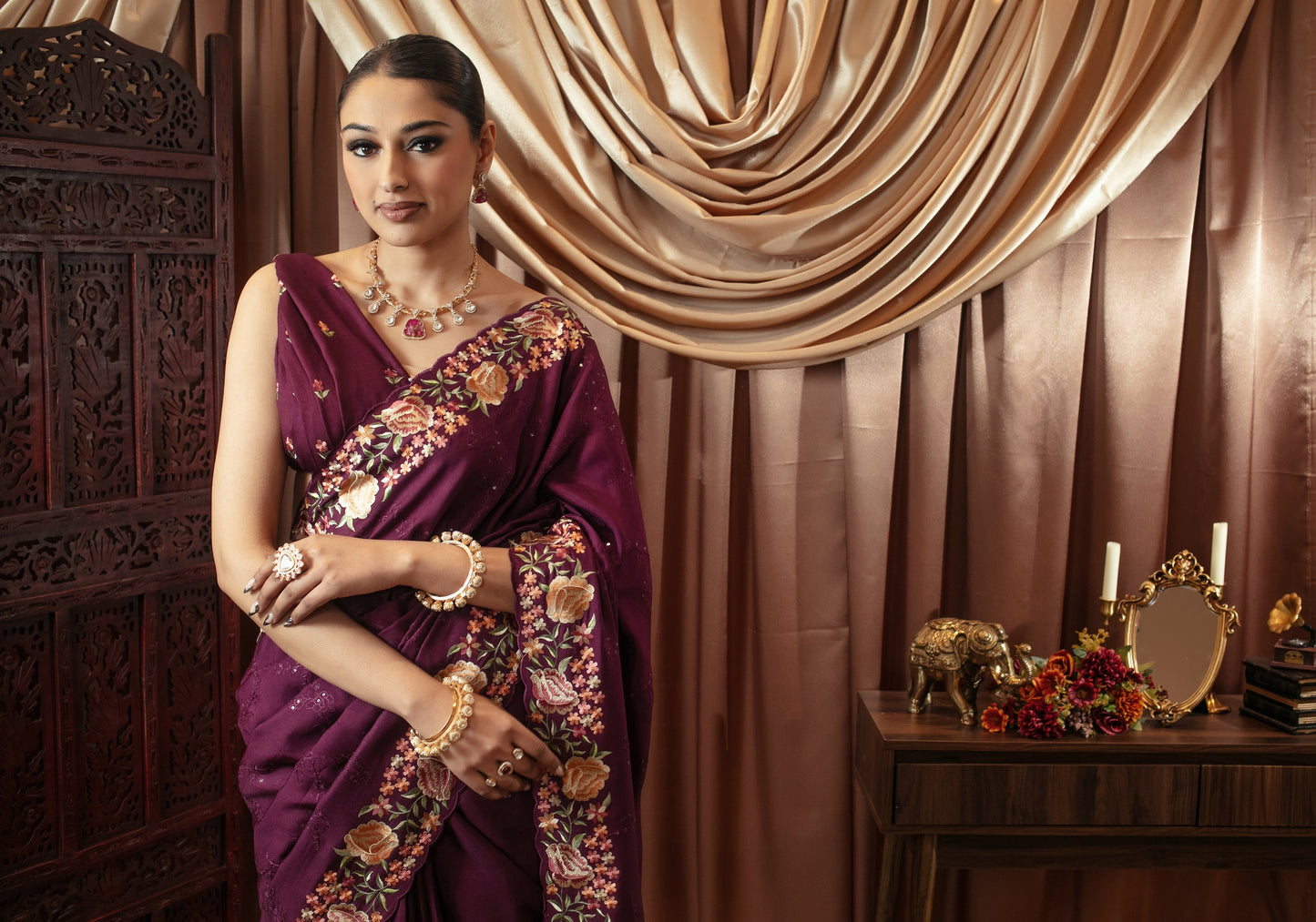 Premium Viscose Silk Threadwork Embroidery Sari SR5302 N090