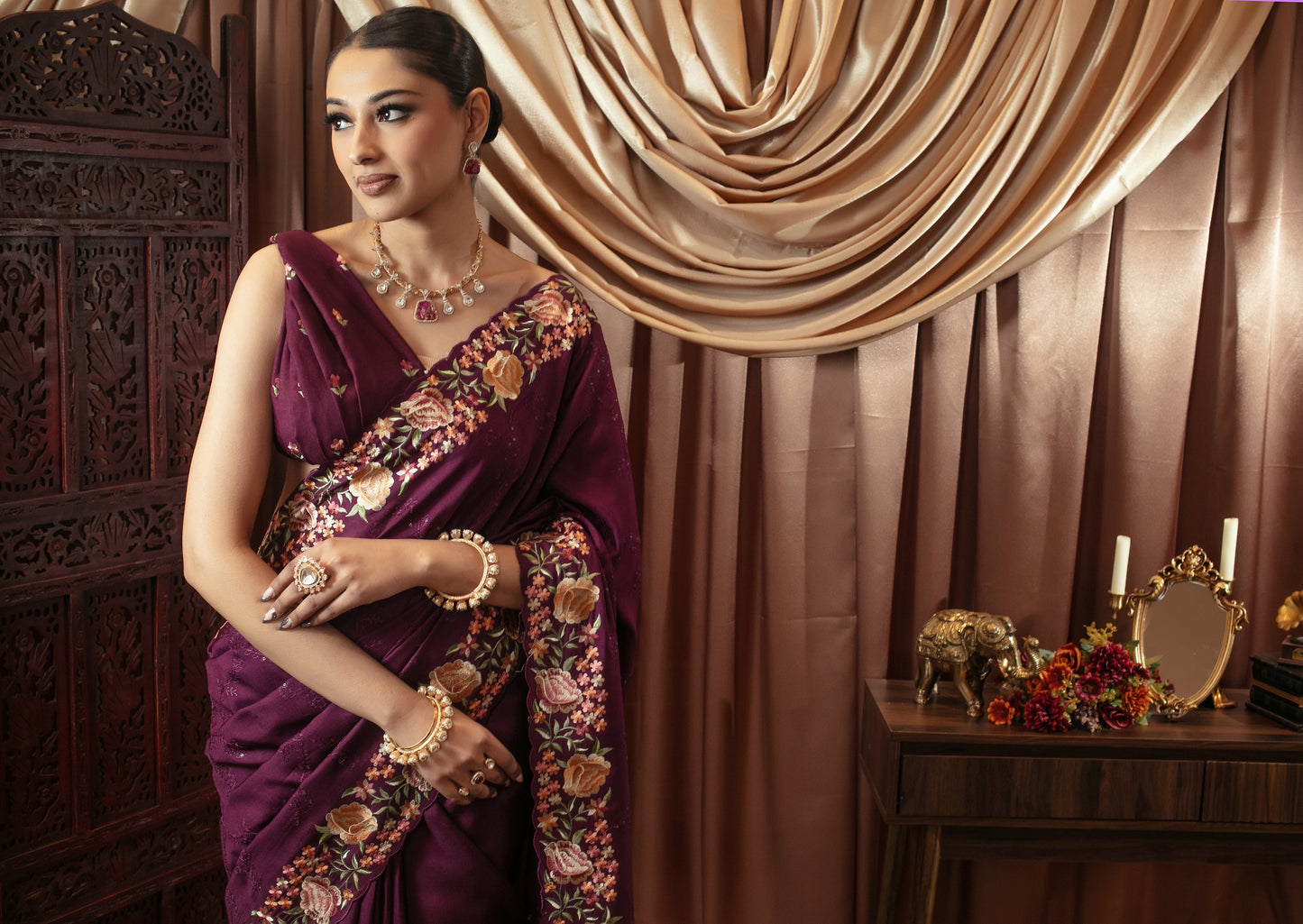 Premium Viscose Silk Threadwork Embroidery Sari SR5302 N090