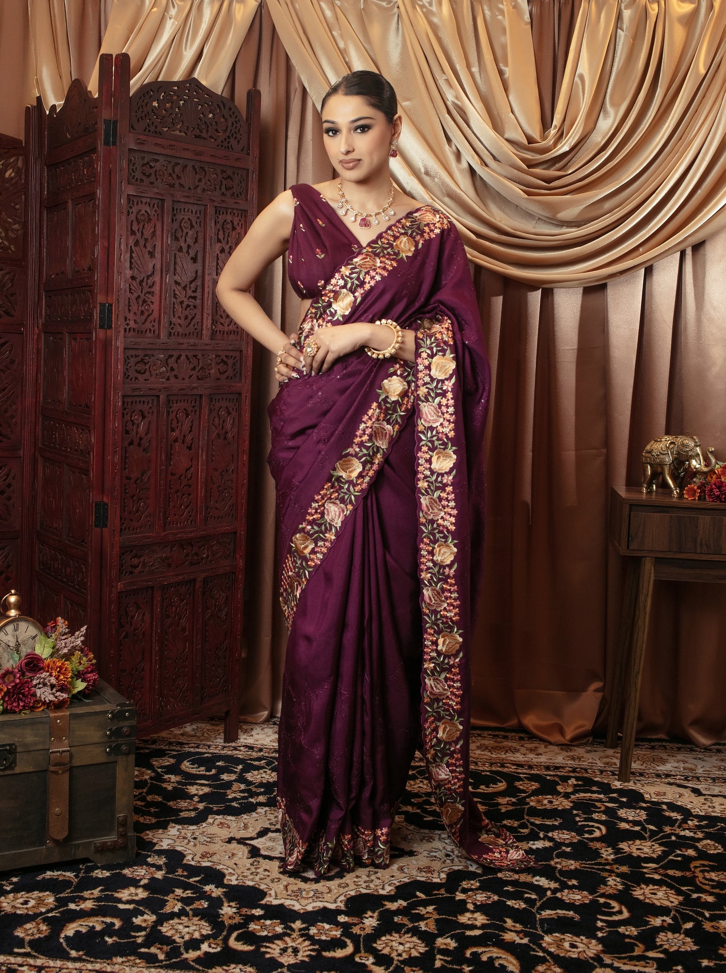 Premium Viscose Silk Threadwork Embroidery Sari SR5302 N090
