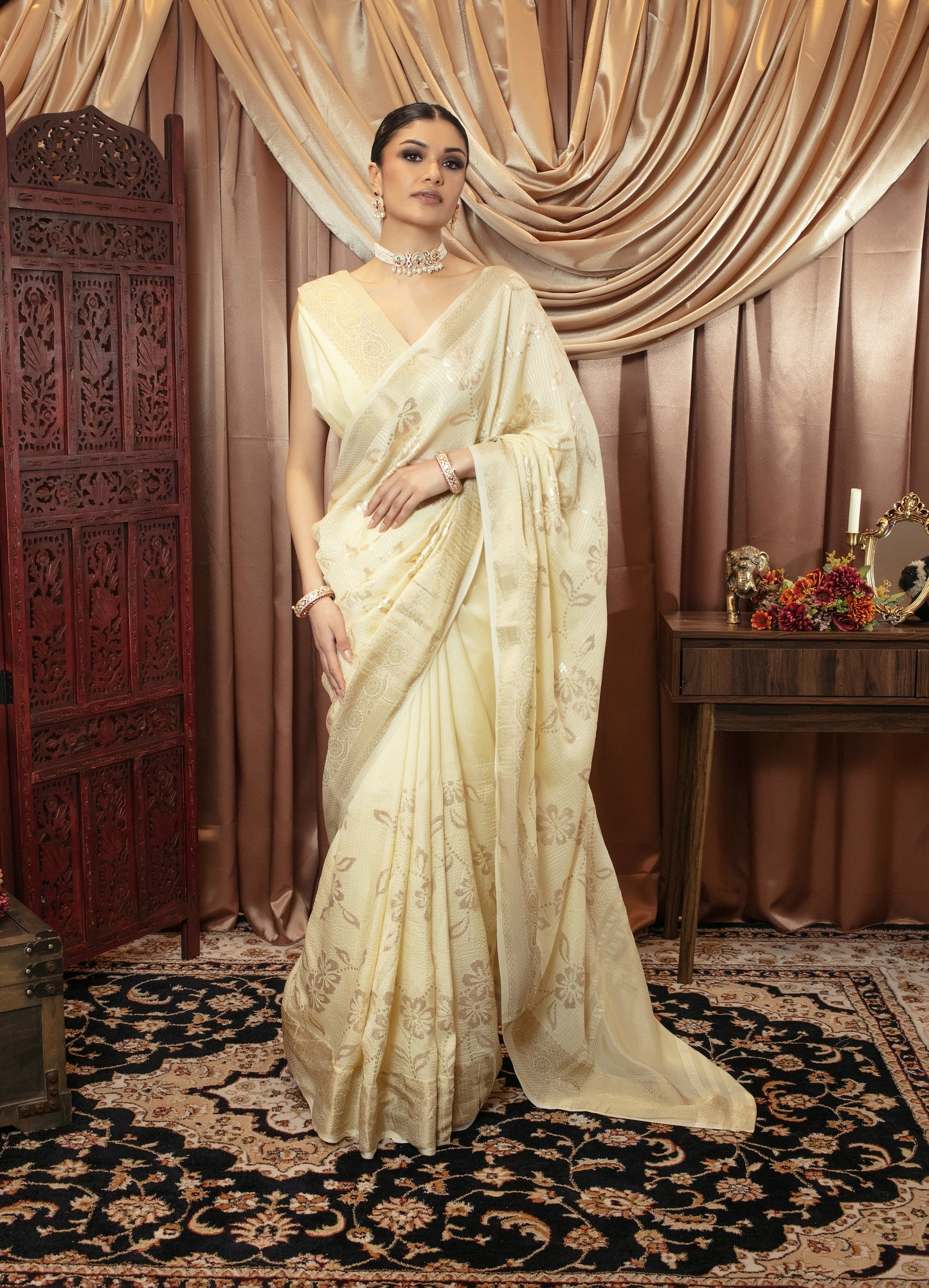 Premium Viscose Silk Sequin Embroidery Sari SR5247 N098