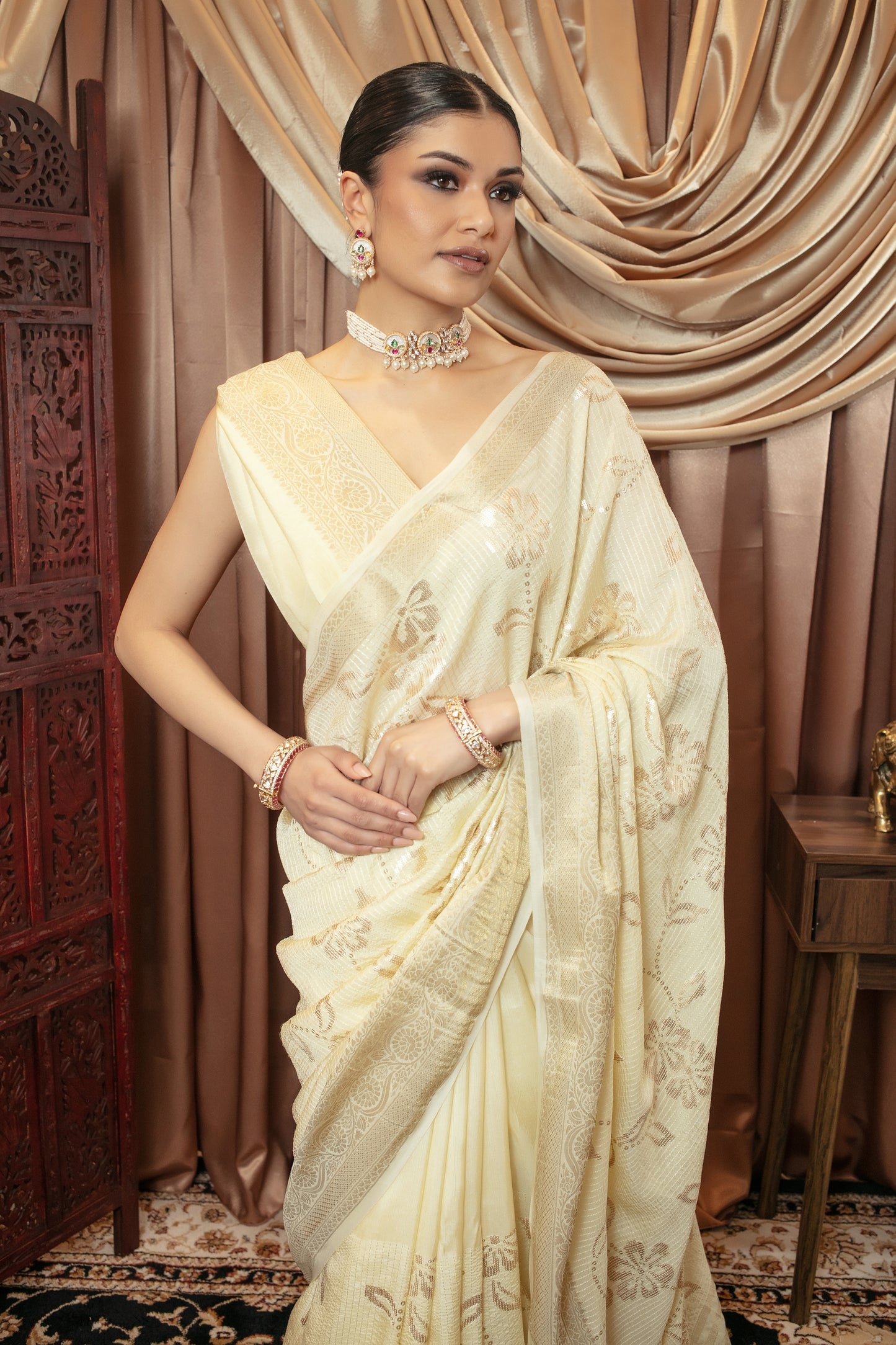Premium Viscose Silk Sequin Embroidery Sari SR5247 N098