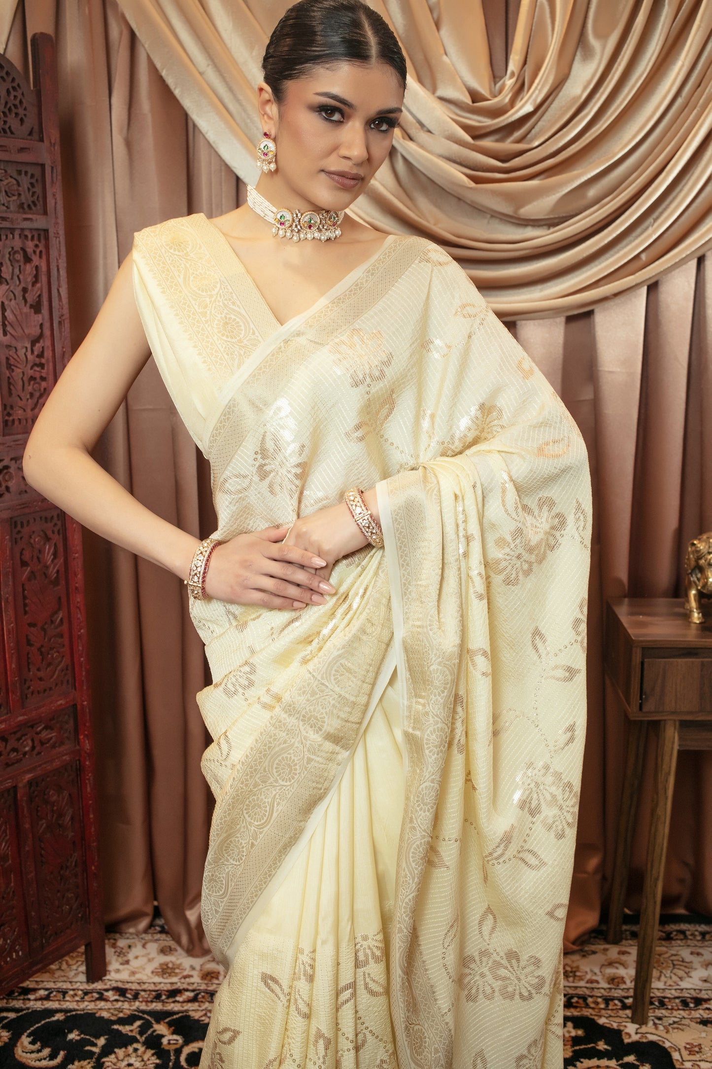 Premium Viscose Silk Sequin Embroidery Sari SR5247 N098