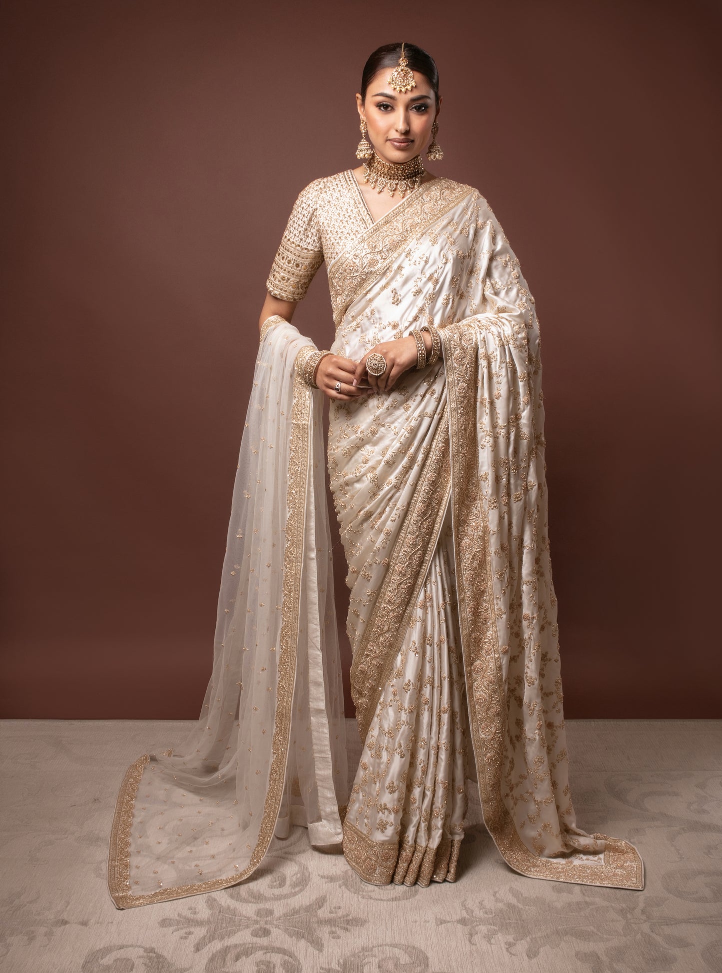 Signature Crepe Silk Zardozi Embroidery Sari + Tulle Dupatta NC028
