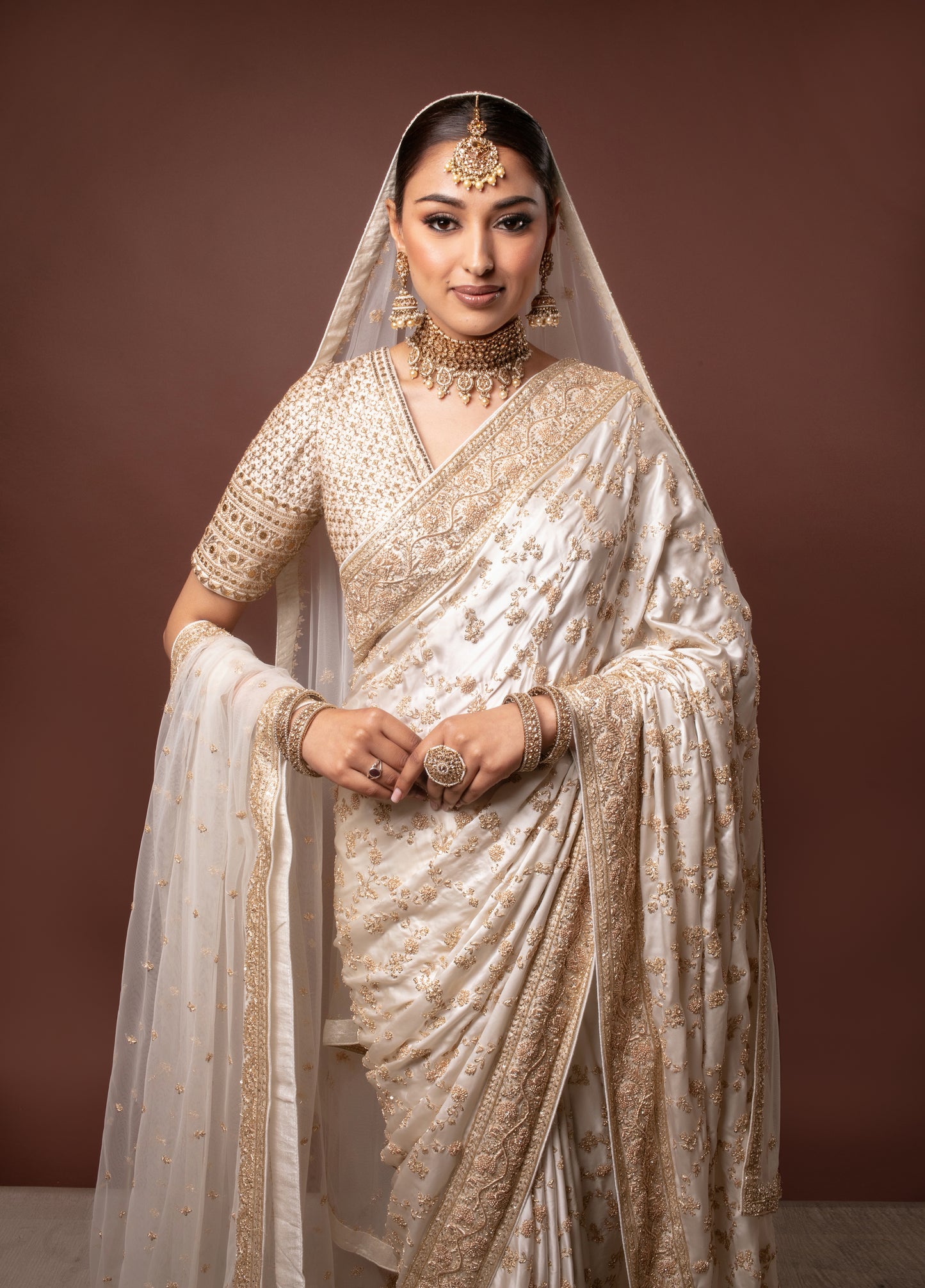 Signature Crepe Silk Zardozi Embroidery Sari + Tulle Dupatta NC028