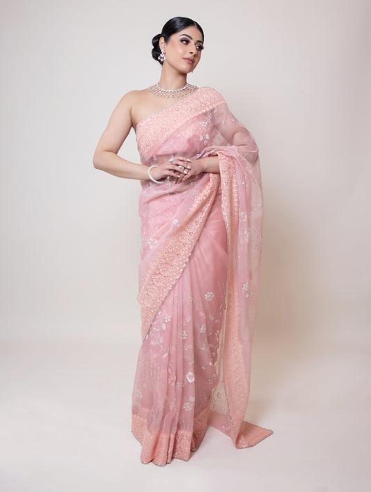 Luxury Organza Threadwork & Beadwork Sari NC037