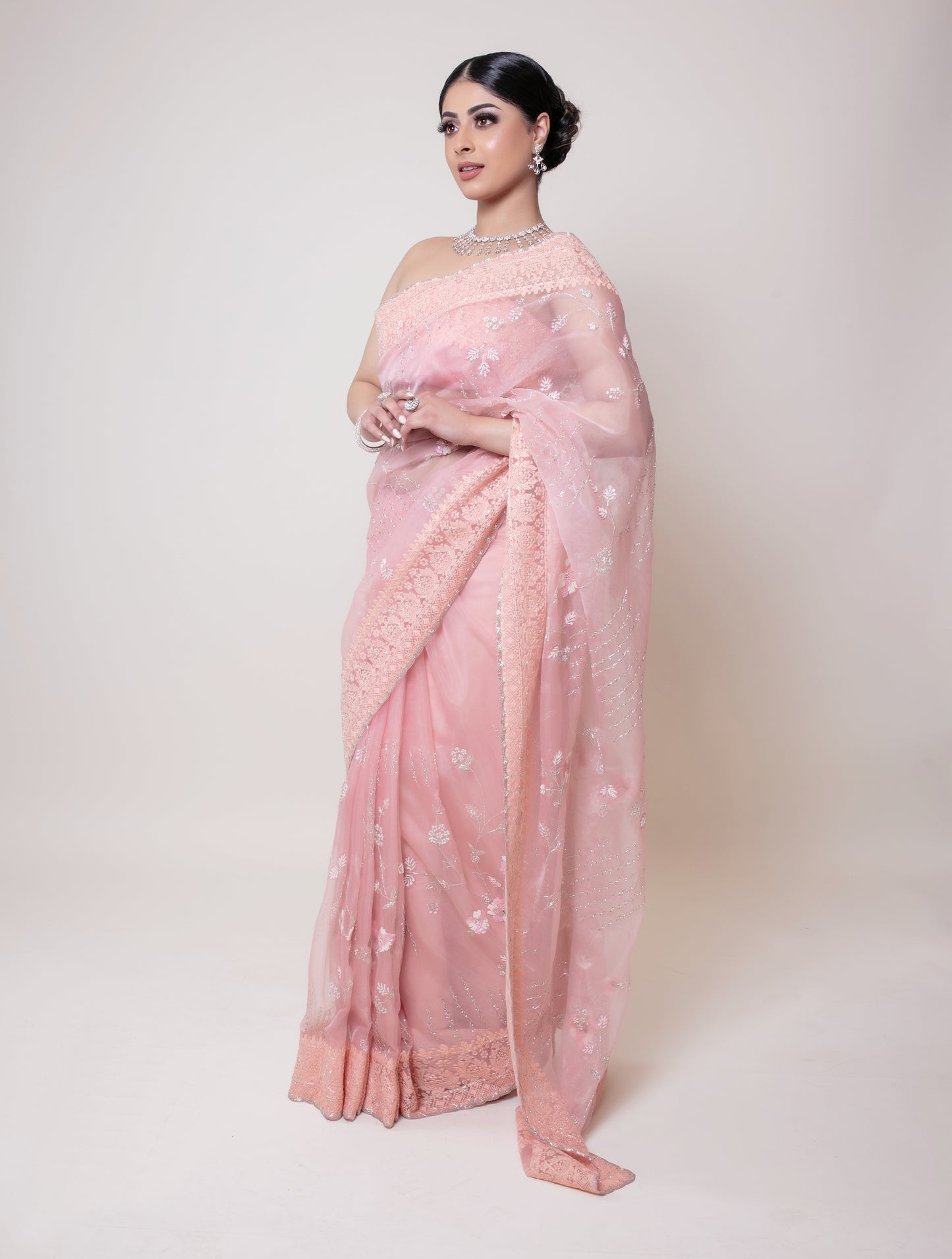 Luxury Organza Threadwork & Beadwork Sari NC037