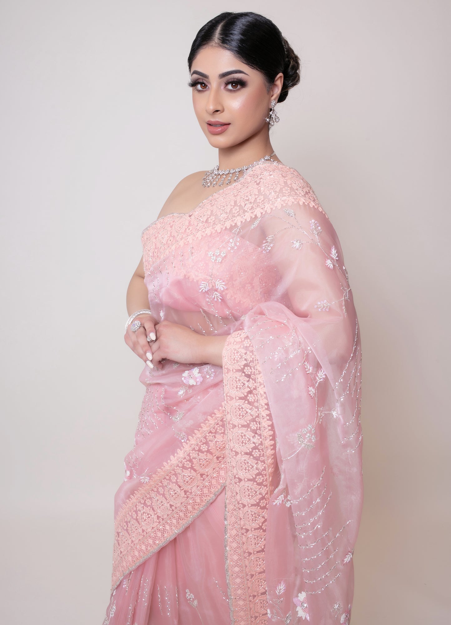 Luxury Organza Threadwork & Beadwork Sari NC037