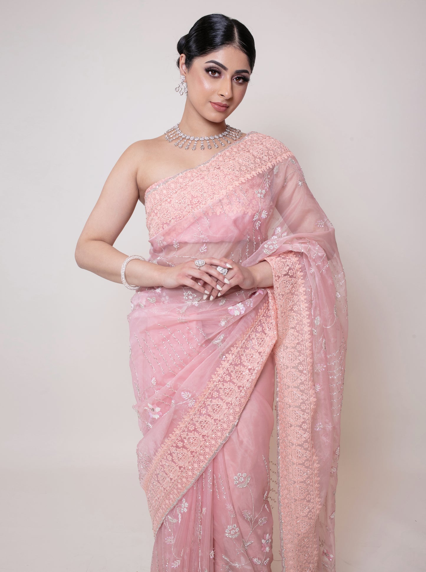 Luxury Organza Threadwork & Beadwork Sari NC037