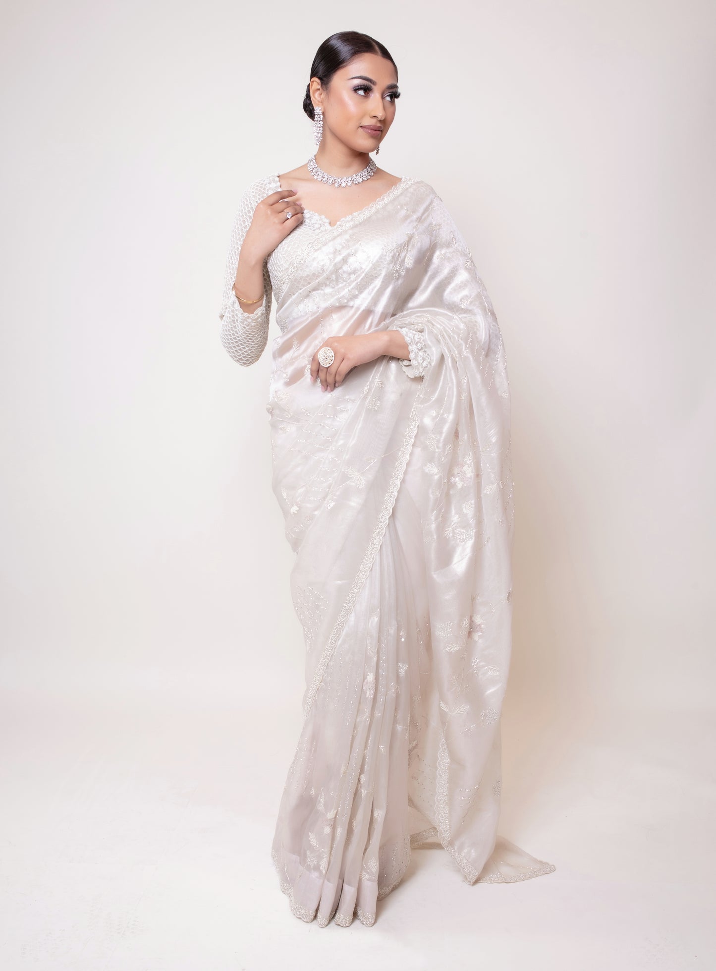 Luxury Tissue Silk Beadwork Sari NC039