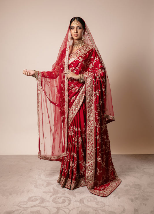 Signature Crepe Silk Zardozi Embroidery Sari W/Dupatta NC042