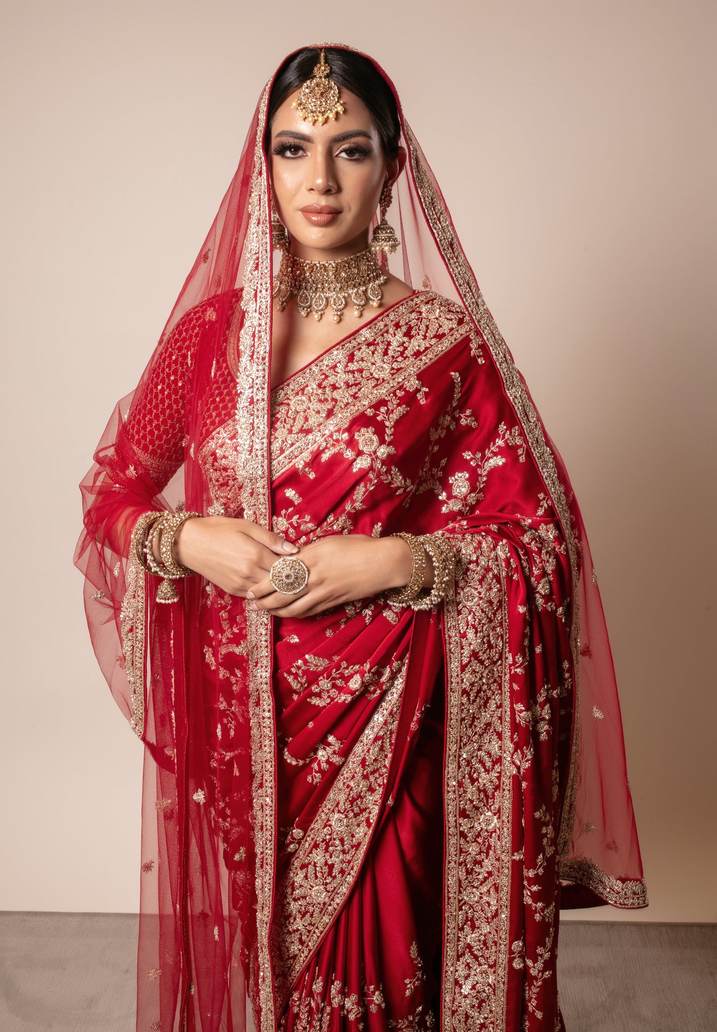 Signature Crepe Silk Zardozi Embroidery Sari W/Dupatta NC042