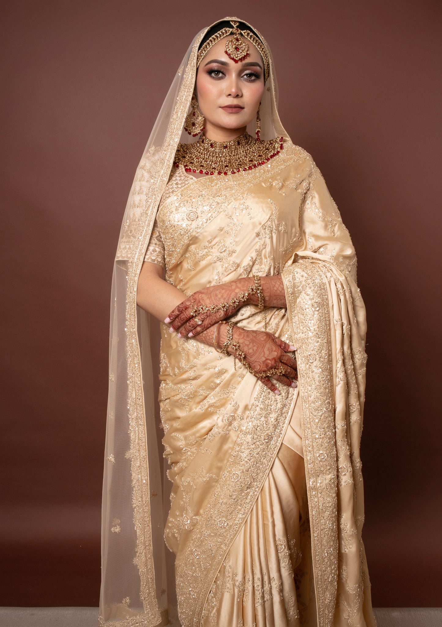 Signature Crepe Silk Zardozi Embroidery Sari W/Dupatta NC042