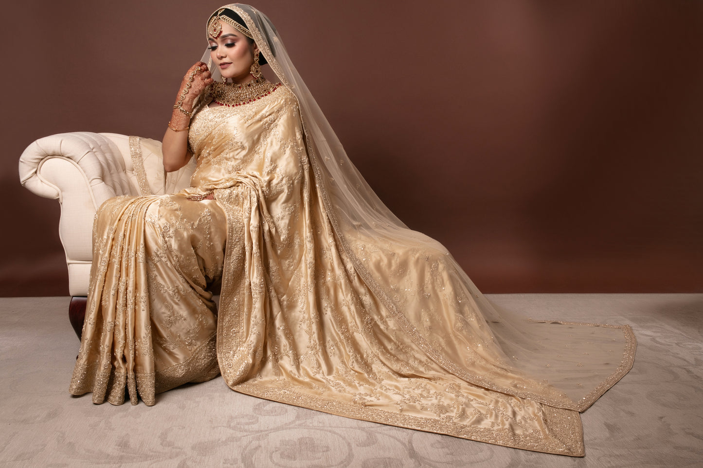 Signature Crepe Silk Zardozi Embroidery Sari W/Dupatta NC042