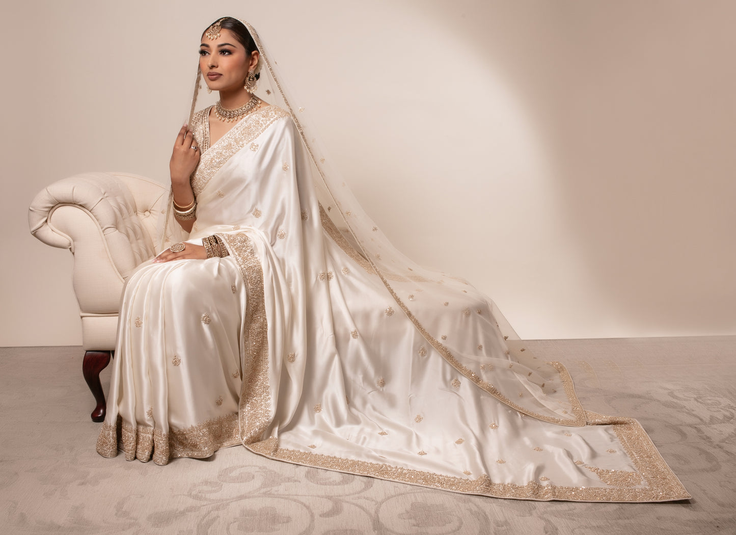 Signature Crepe Silk Zardozi Embroidery Sari + Dupatta NC044